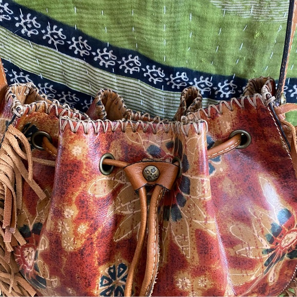 NWOT Patricia Nash Brown Floral Fringe 70s Revival Boho Leather Bucket Purse - Picture 9 of 15